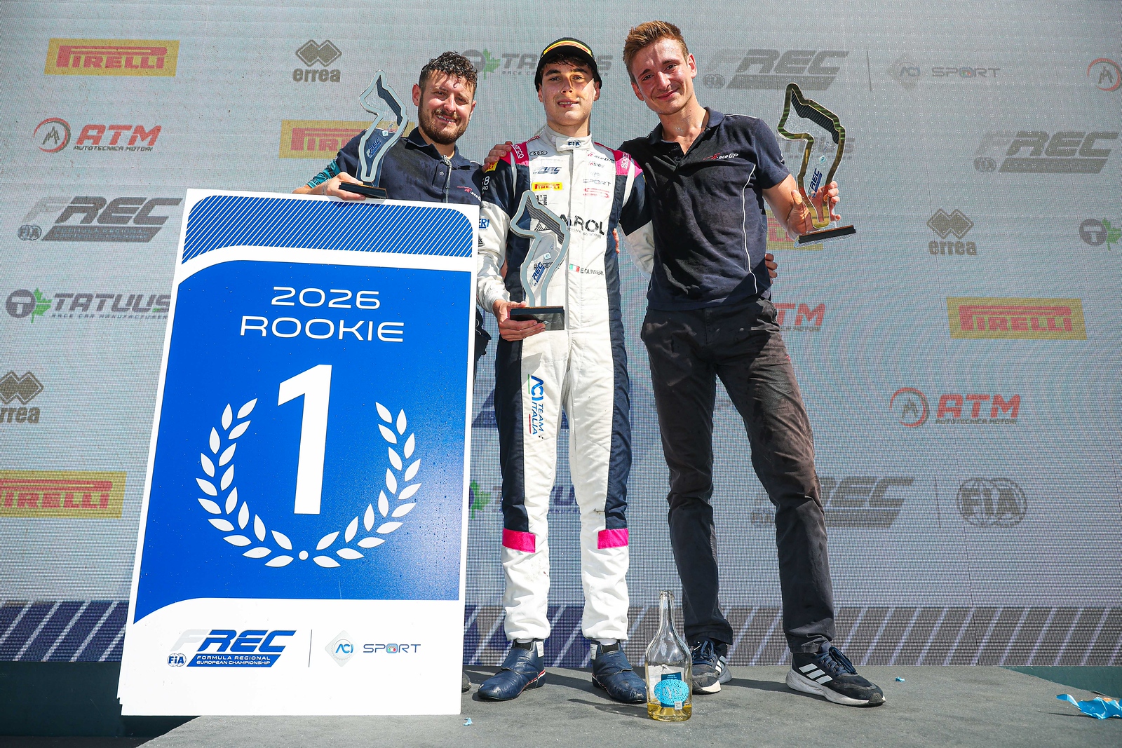 Emanuele Olivieri won FREC Race 1 at Imola to take the 2026 championship lead and secure the Rookie title ahead of Sebastian Wheldon.