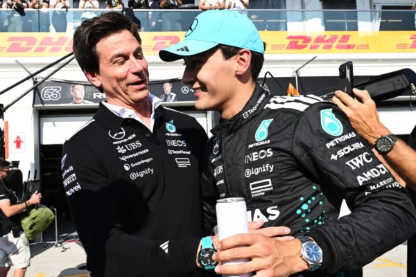 Toto Wolff on George Russell’s contract situation following his win at the F1 Canadian GP George Russell and Toto Wolff after the 2025 Canadian GP win