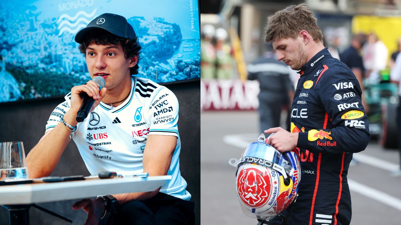 Kimi Antonelli (L) and Max Verstappen (R) at Monaco GP