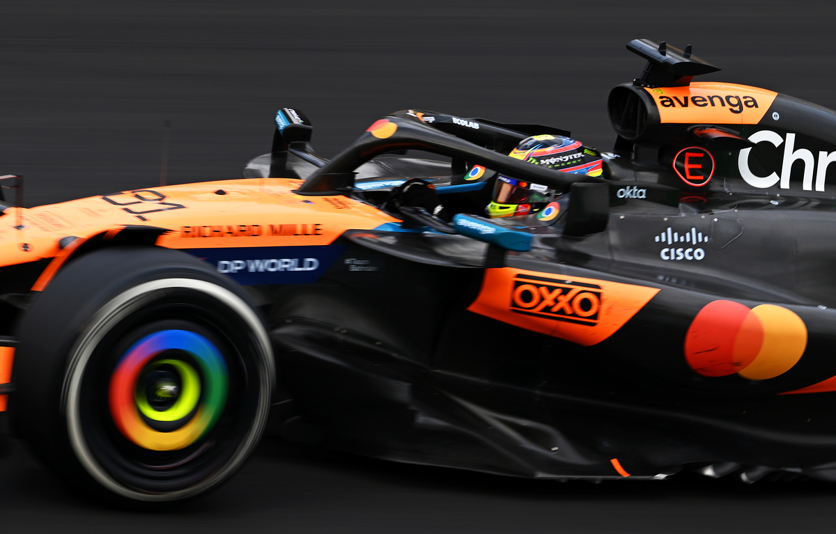 The 2025 McLaren F1 Car displaying the Mastercard logo at the Chinese GP