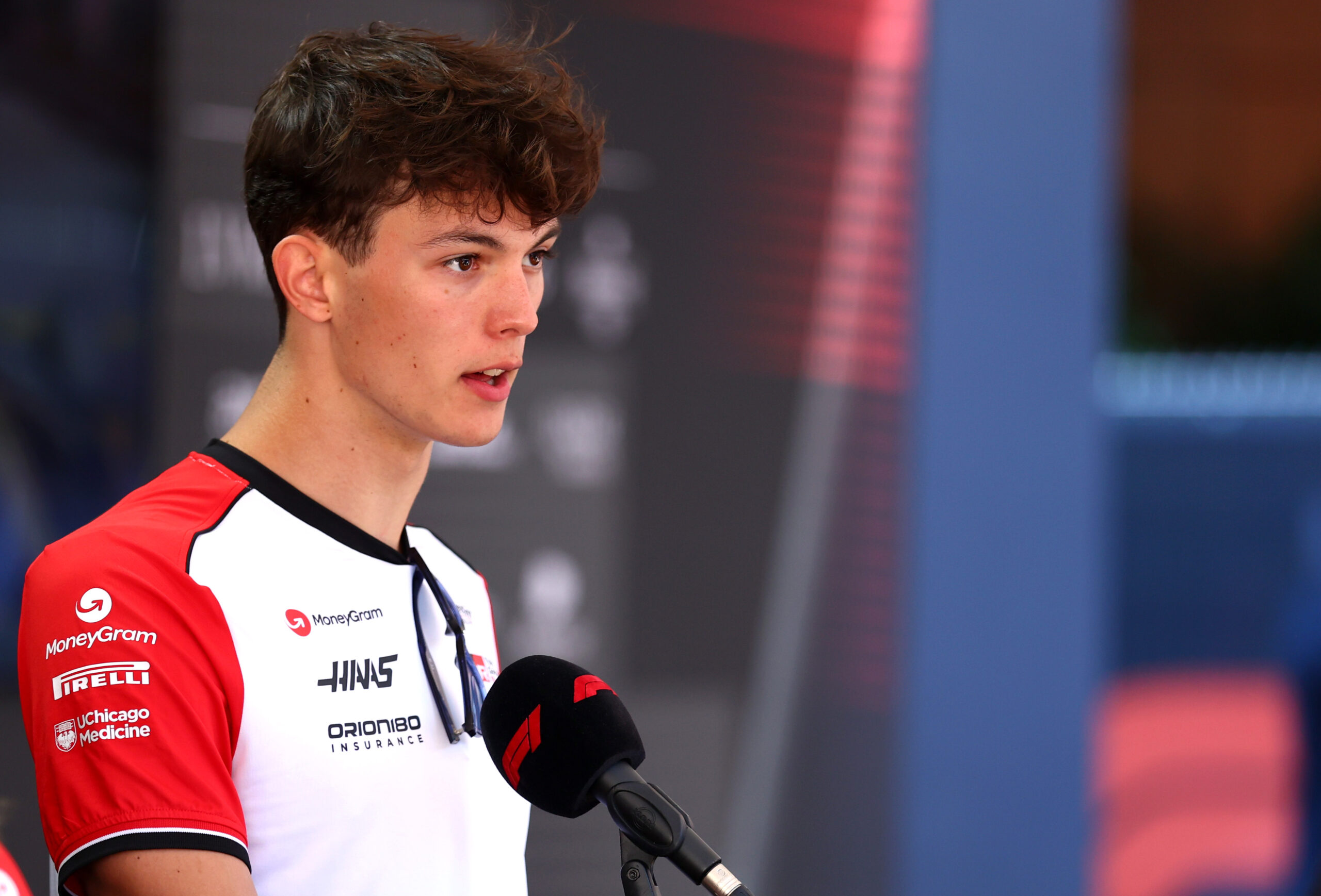 MONTE-CARLO, MONACO - MAY 22: Oliver Bearman of Great Britain and Haas F1 is interviewed during previews ahead of the F1 Grand Prix of Monaco at Circuit de Monaco on May 22, 2025 in Monte-Carlo, Monaco. (Photo by Peter Fox/LAT Images)