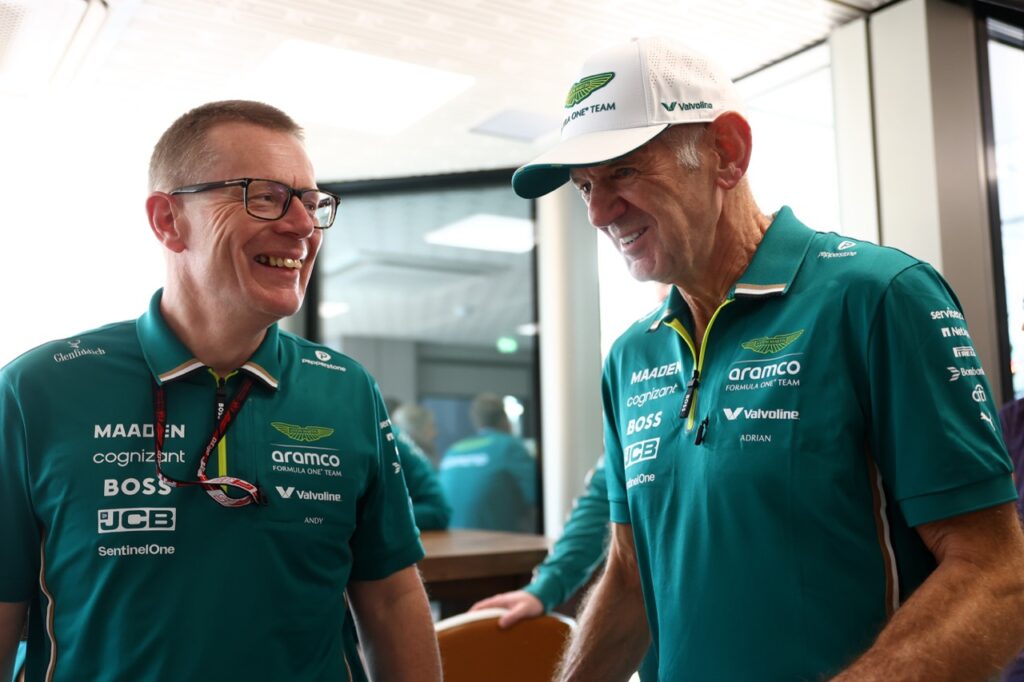 Andy Cowell (left) and Adrain Newey (right) in Aston Marti teamwear