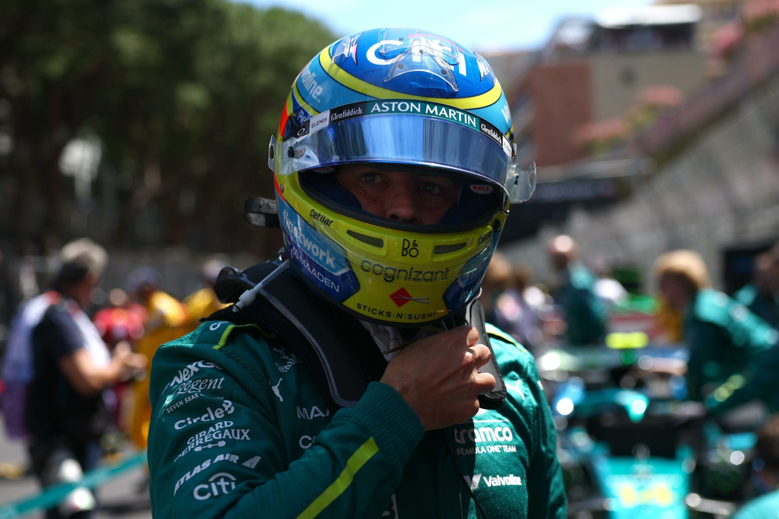 Aston Martin's Fernando Alonso on the grid ahead of the 2025 Monaco Grand Prix