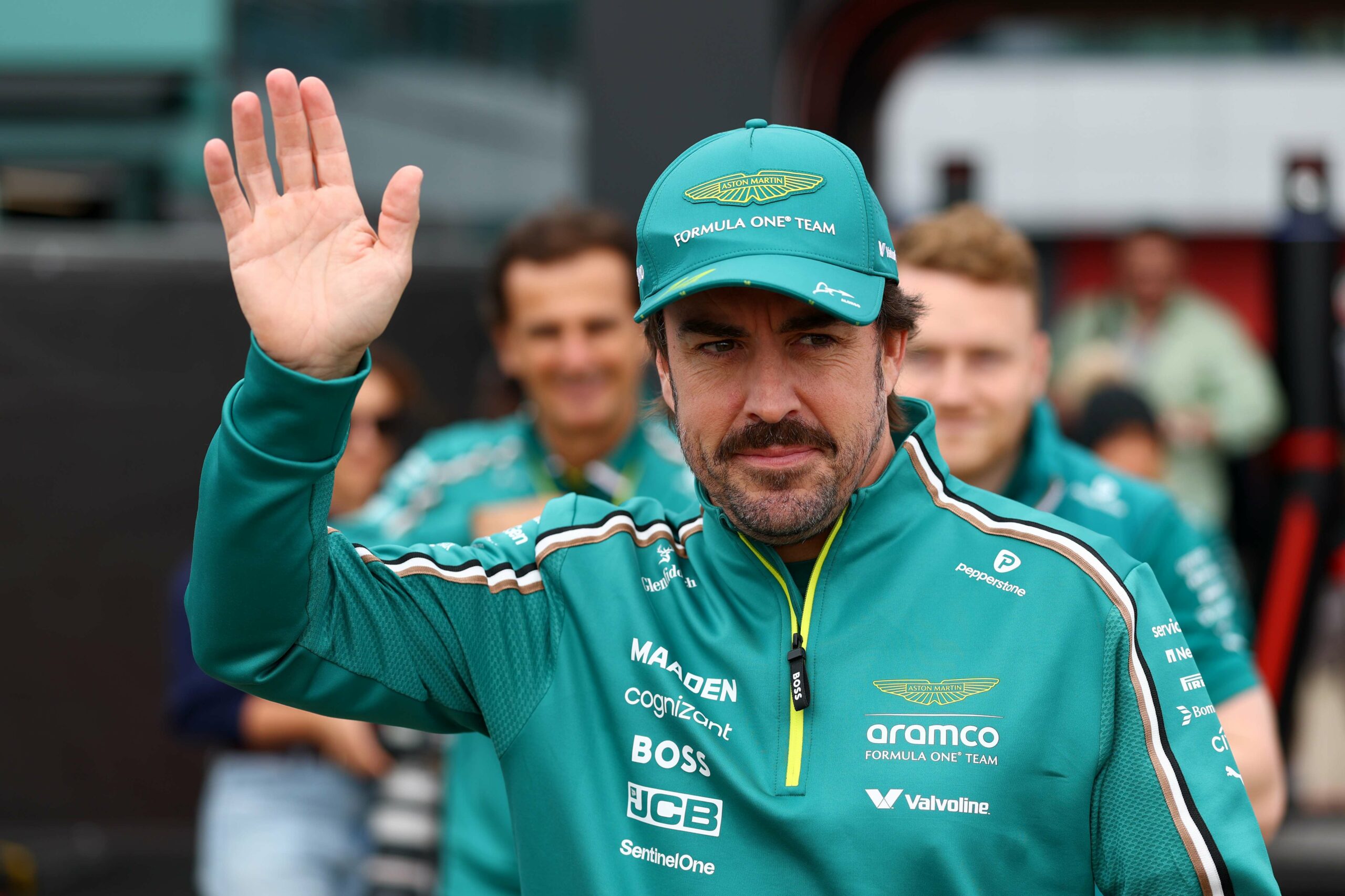 NORTHAMPTON, ENGLAND - JULY 04: Fernando Alonso of Spain and Aston Martin F1 Team looks on prior to practice ahead of the F1 Grand Prix of Great Britain at Silverstone Circuit on July 04, 2025 in Northampton, England. (Photo by Zak Mauger/LAT Images) 2223518446 Colour Image, Horizontal, sport, motorsport, formula one racing