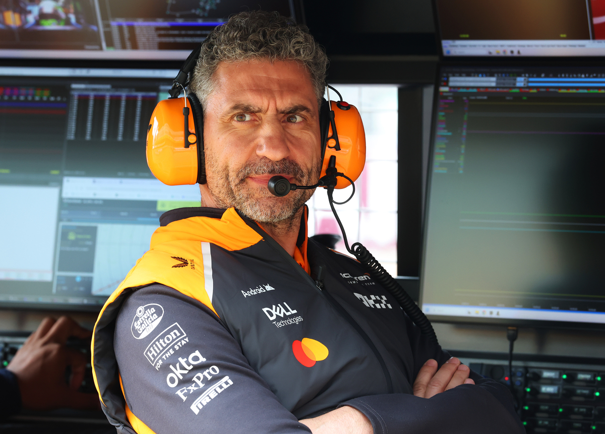 McLaren team principal Andrea Stella at his post for the 2026 F1 British GP.