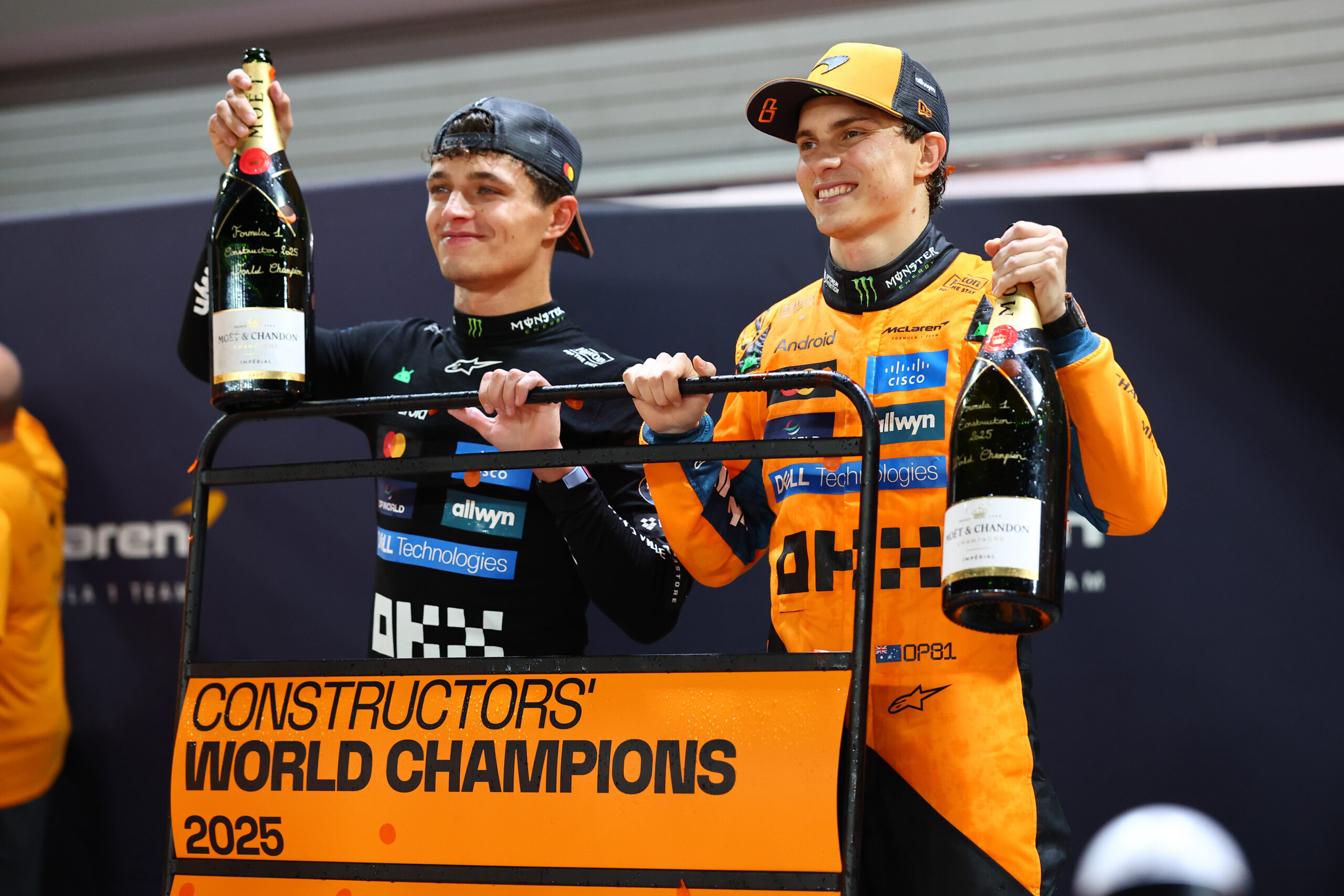 McLaren Racing's Lando Norris and Oscar Piastri after the 2025 F1 Singapore GP.