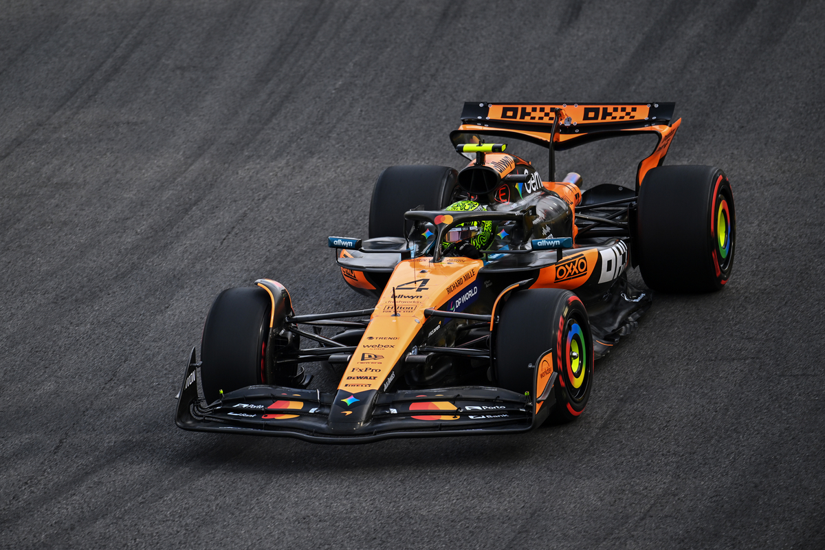Lando Norris on track for McLaren at the 2025 F1 São Paulo GP in Interlagos