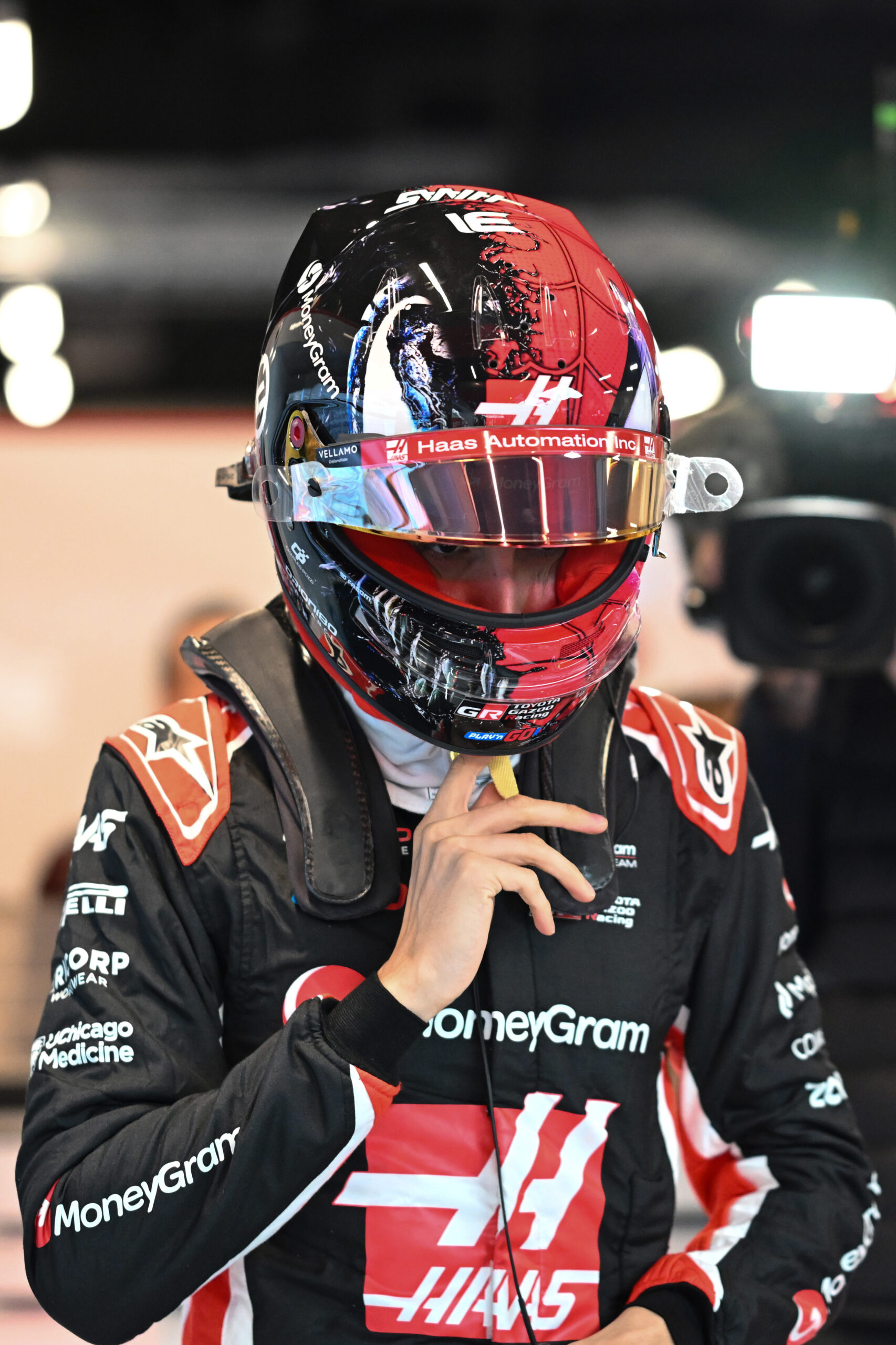 LAS VEGAS, NEVADA - NOVEMBER 20: Esteban Ocon of France and Haas F1 prepares to drive in the garage during practice ahead of the F1 Las Vegas GP at Las Vegas Strip Circuit on November 20, 2025 in Las Vegas, Nevada. (Photo by Simon Galloway/LAT Images)