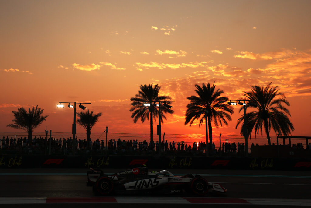 ABU DHABI, UNITED ARAB EMIRATES - DECEMBER 05: Oliver Bearman of Great Britain driving the (87) Haas F1 VF-25 Ferrari on track during practice ahead of the F1 GP of Abu Dhabi at Yas Marina Circuit on December 05, 2025 in Abu Dhabi, United Arab Emirates. Bearman outperformed teammate Esteban Ocon.