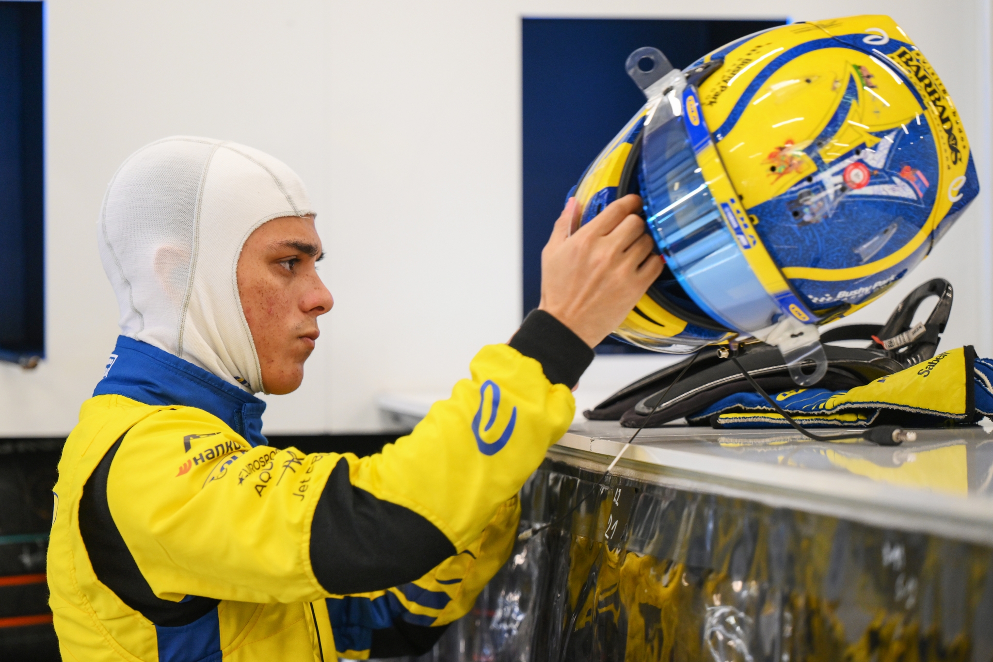 Zane Maloney of Barbados and Lola Yamaha ABT Formula E Team prepares to drive in the garage during qualifying, at the 2026 FIA Formula E World Championship at Jeddah before the Madrid E-Prix