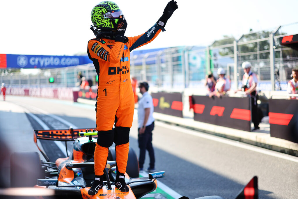 Lando Norris claimed the 2026 Miami GP Sprint Qualifying pole position, with McLaren teammate Oscar Piastri just behind in P3.