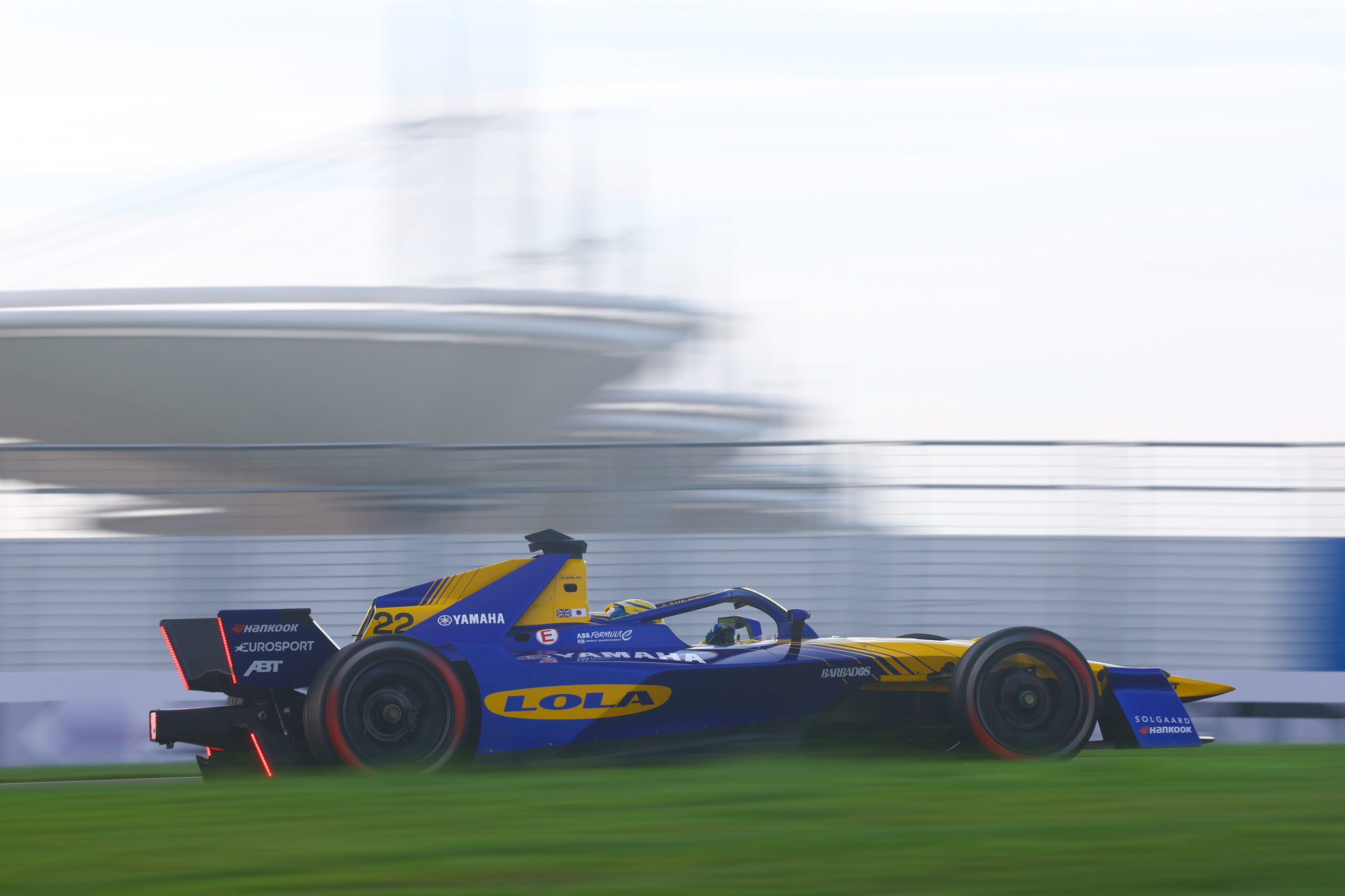 Lucas di Grassi celebrates Lola Yamaha ABT's first Formula E victory after winning the Shanghai E-Prix