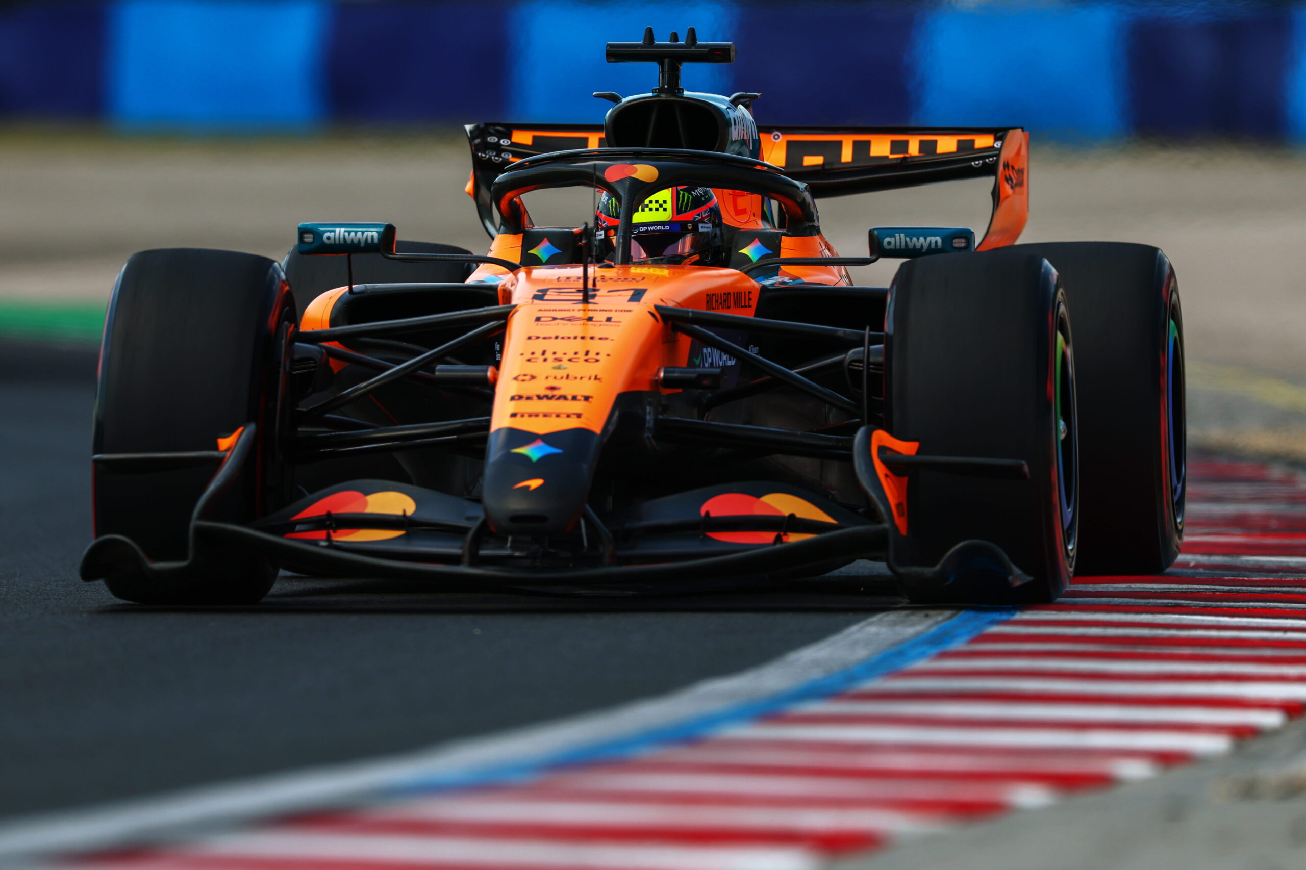 Oscar Piastri on track for McLaren at the 2026 F1 Hungarian GP, shortly before colliding with Carlos Sainz.