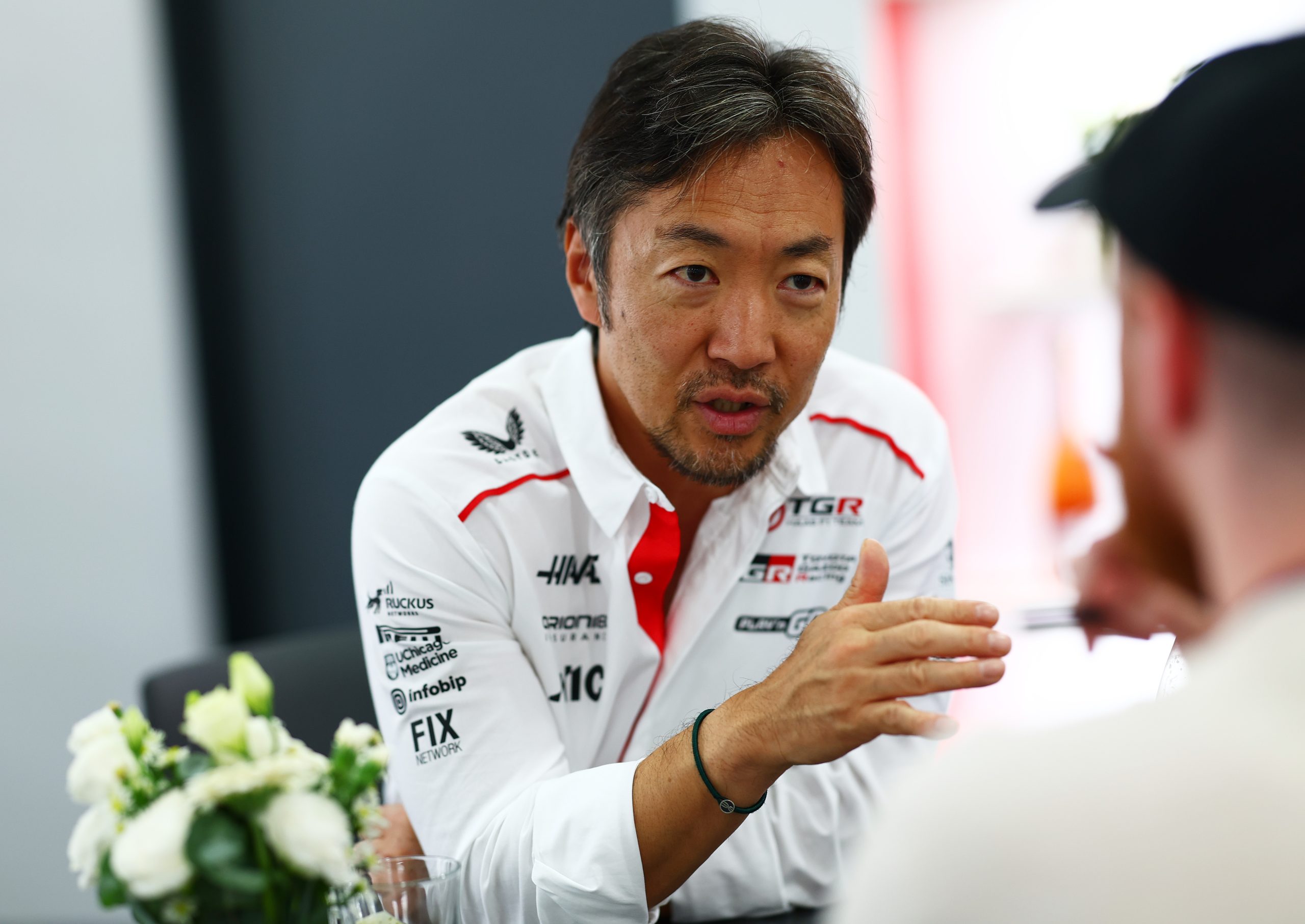 Ayao Komatsu of Haas F1 Team reacts on the decision to split ways with Esteban Ocon.