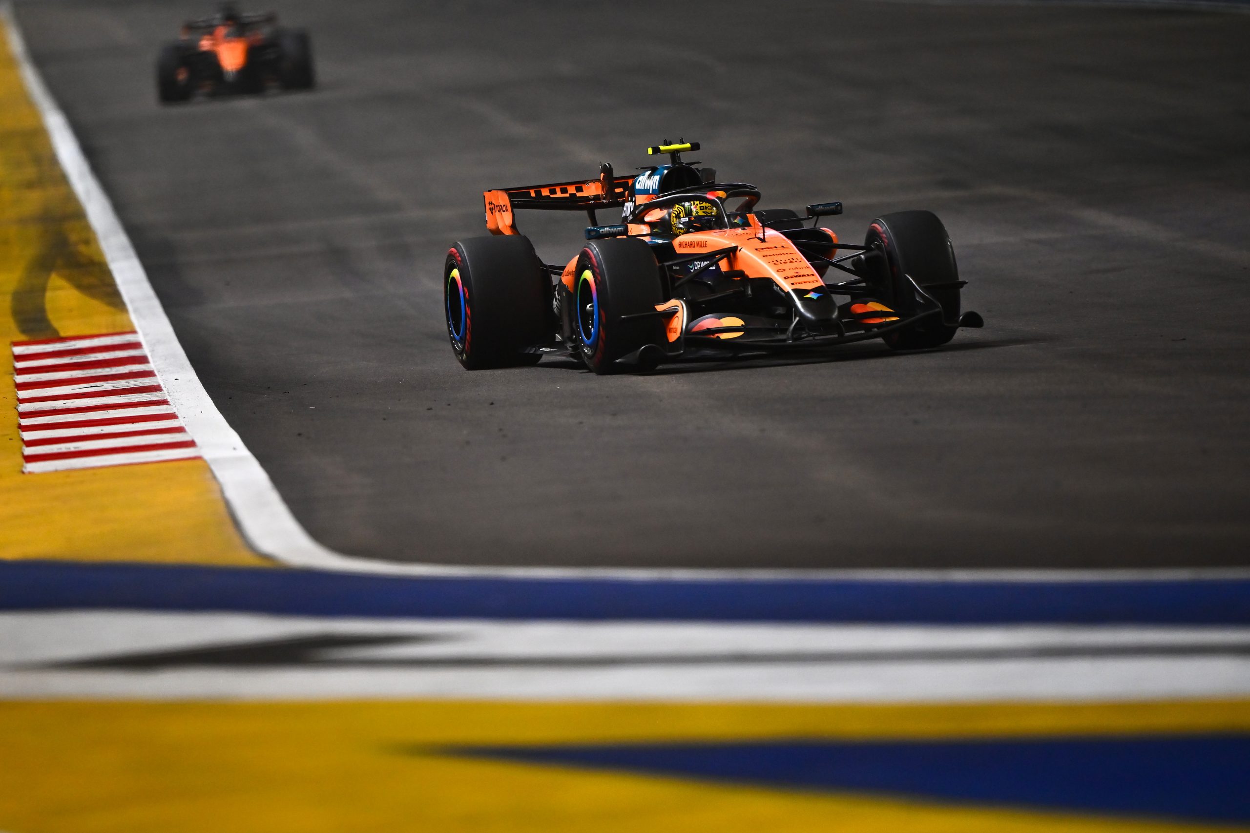 McLaren's Lando Norris leads teammate Oscar Piastri at the 2026 F1 Singapore GP.