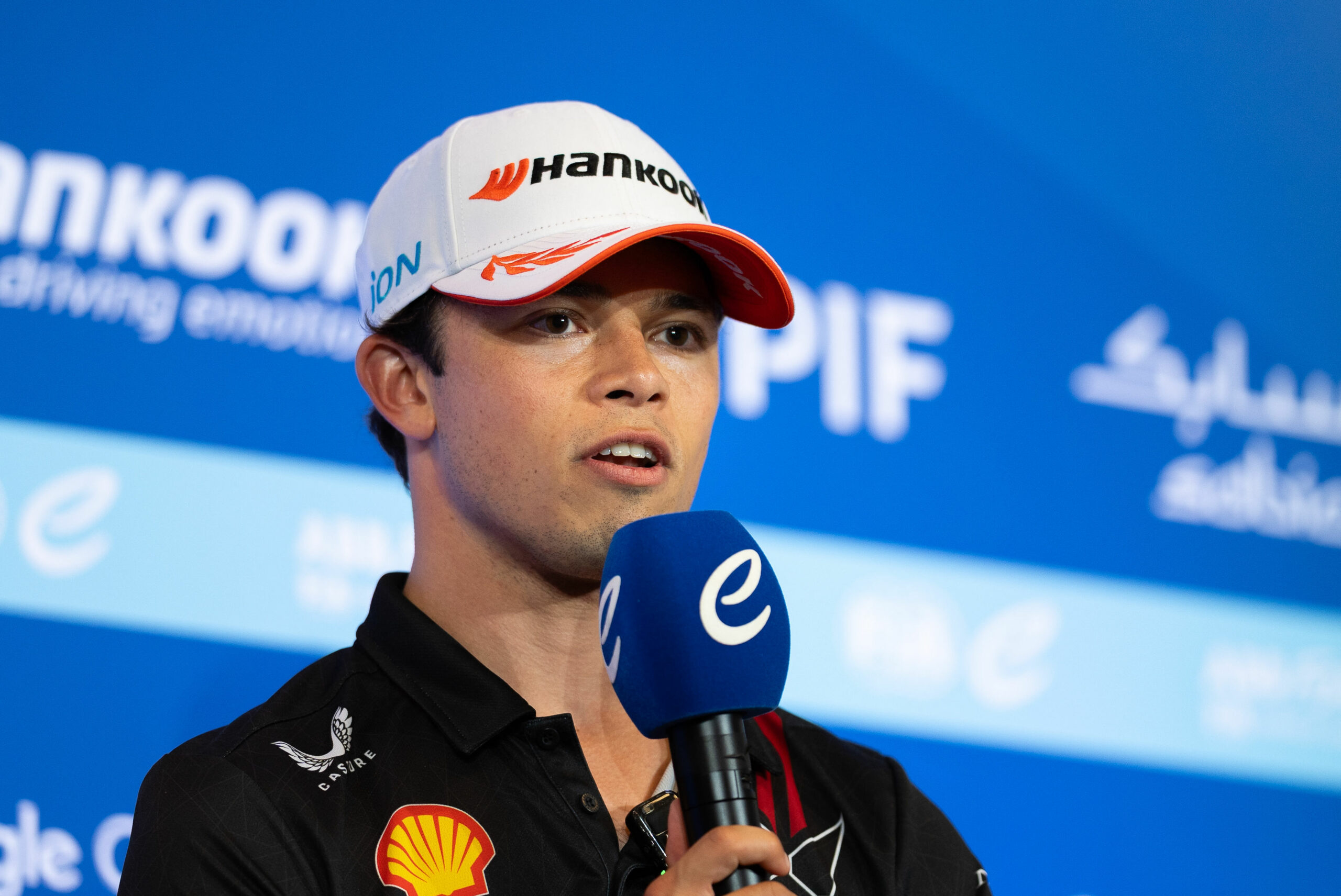 Nyck de Vries during the Monaco E-Prix press conference after his P2 finish for Mahindra.
