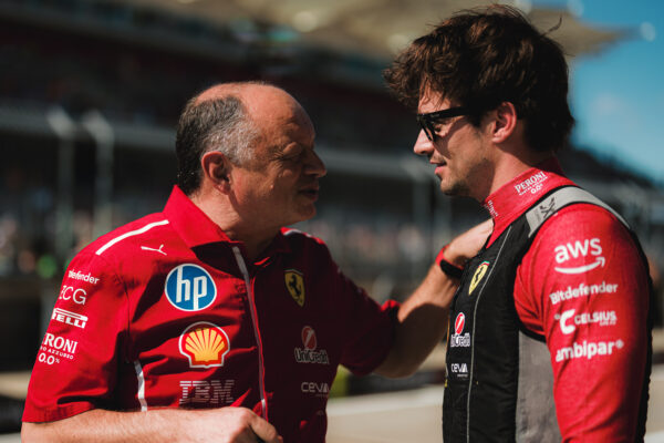 Ferrari Team Principal, Fred Vasseur with Ferrari driver, Charles Leclerc at the F1 US GP, COTA