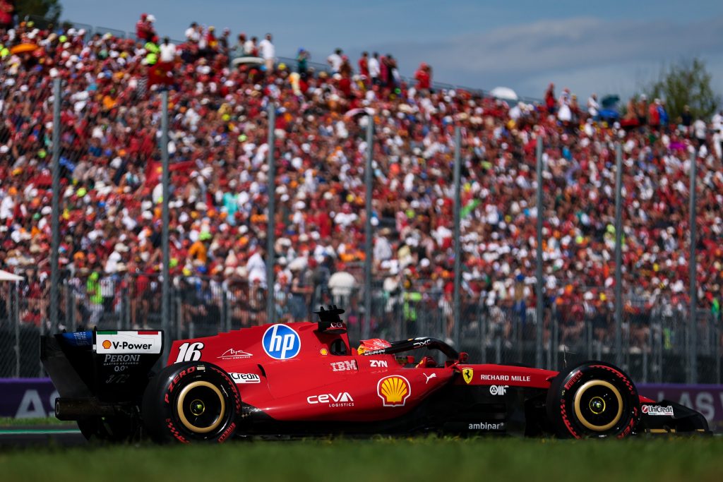 Charles Leclerc on track for Ferrari at the 2026 F1 Italian GP.