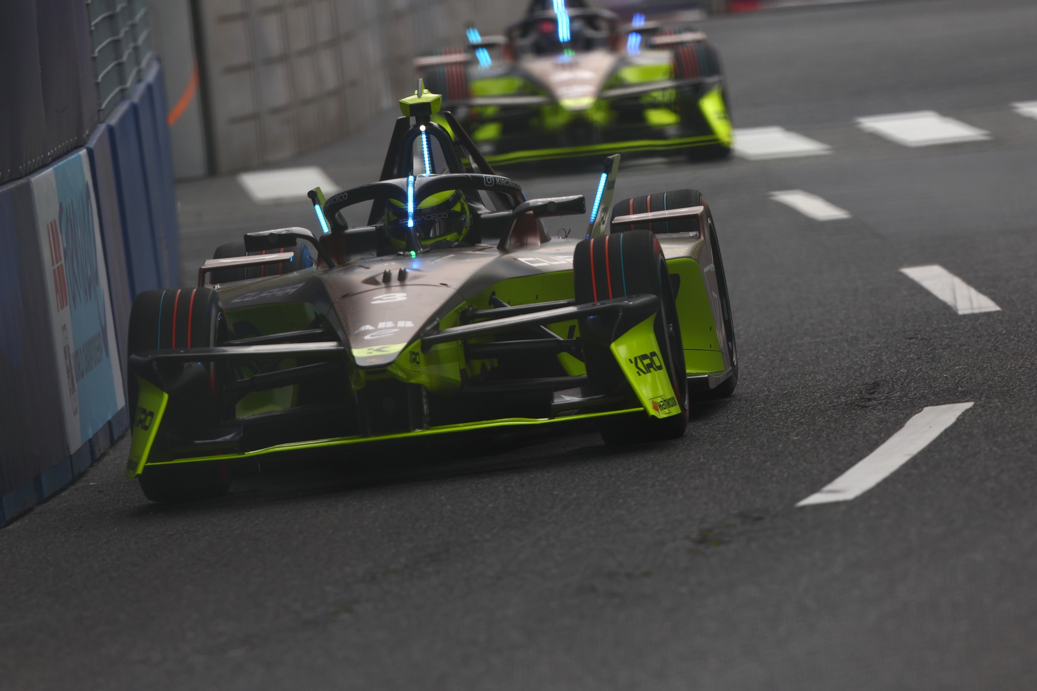Cupra Kiro driver David Beckmann leads team-mate Dan Ticktum in practice for Round 9, the Tokyo E-Prix.