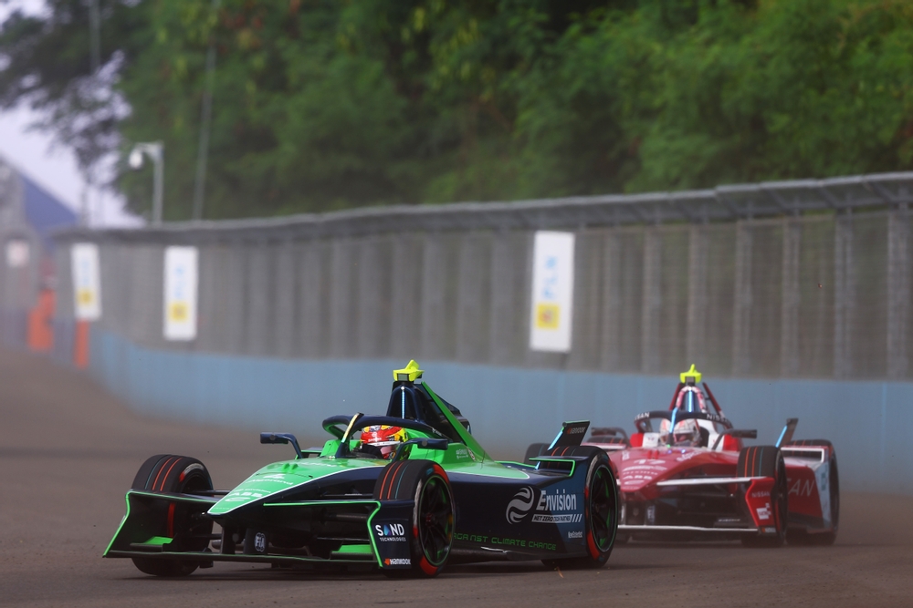 JAKARTA, INDONESIA - JUNE 21: Sebastien Buemi of Switzerland driving the (16) Envision Racing Jaguar I-TYPE 7 on the grid during the Jakarta E-Prix, Round 12 of the 2025 FIA Formula E World Championship at Jakarta International e-Prix Circuit on June 21, 2025 in Jakarta, Indonesia.