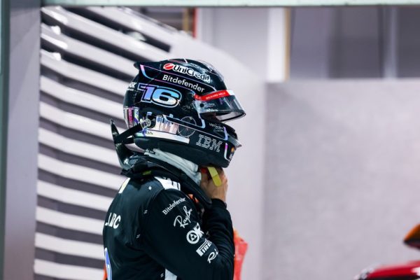 Scuderia Ferrari's Charles Leclerc driving at the Marina Bay Street Circuit for the 2026 F1 Singapore GP