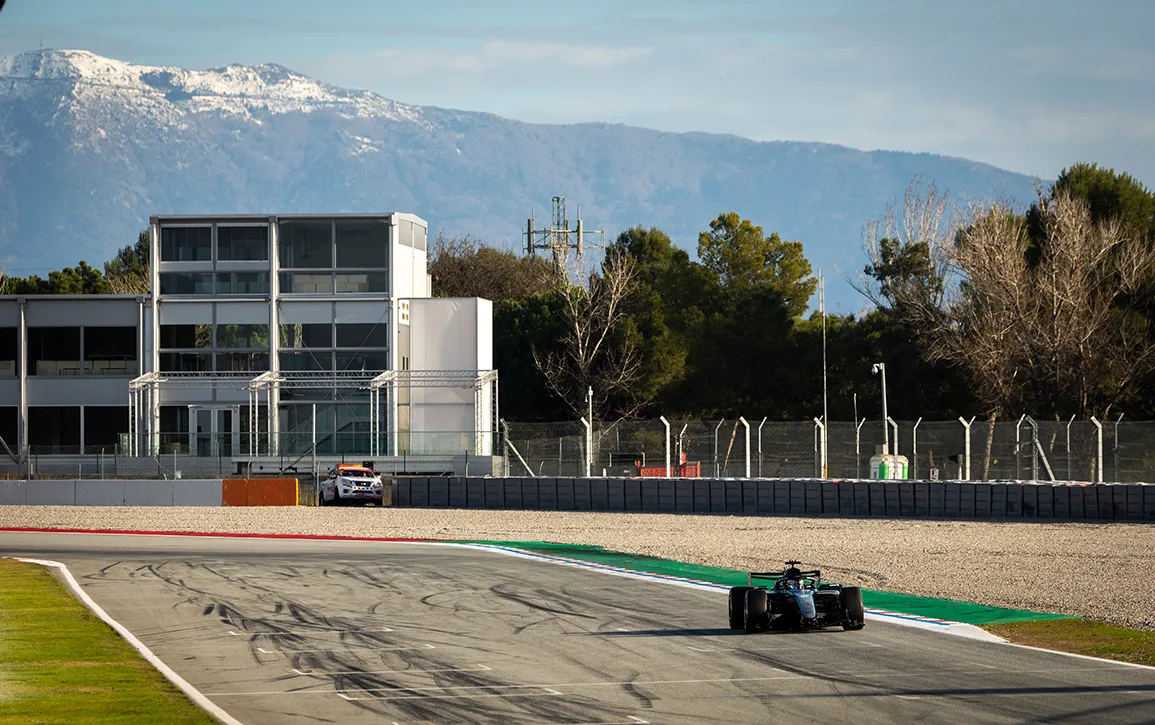 Mercedes’s Kimi Antonelli during the F1 Barcelona Shakedown, as described by Shovlin