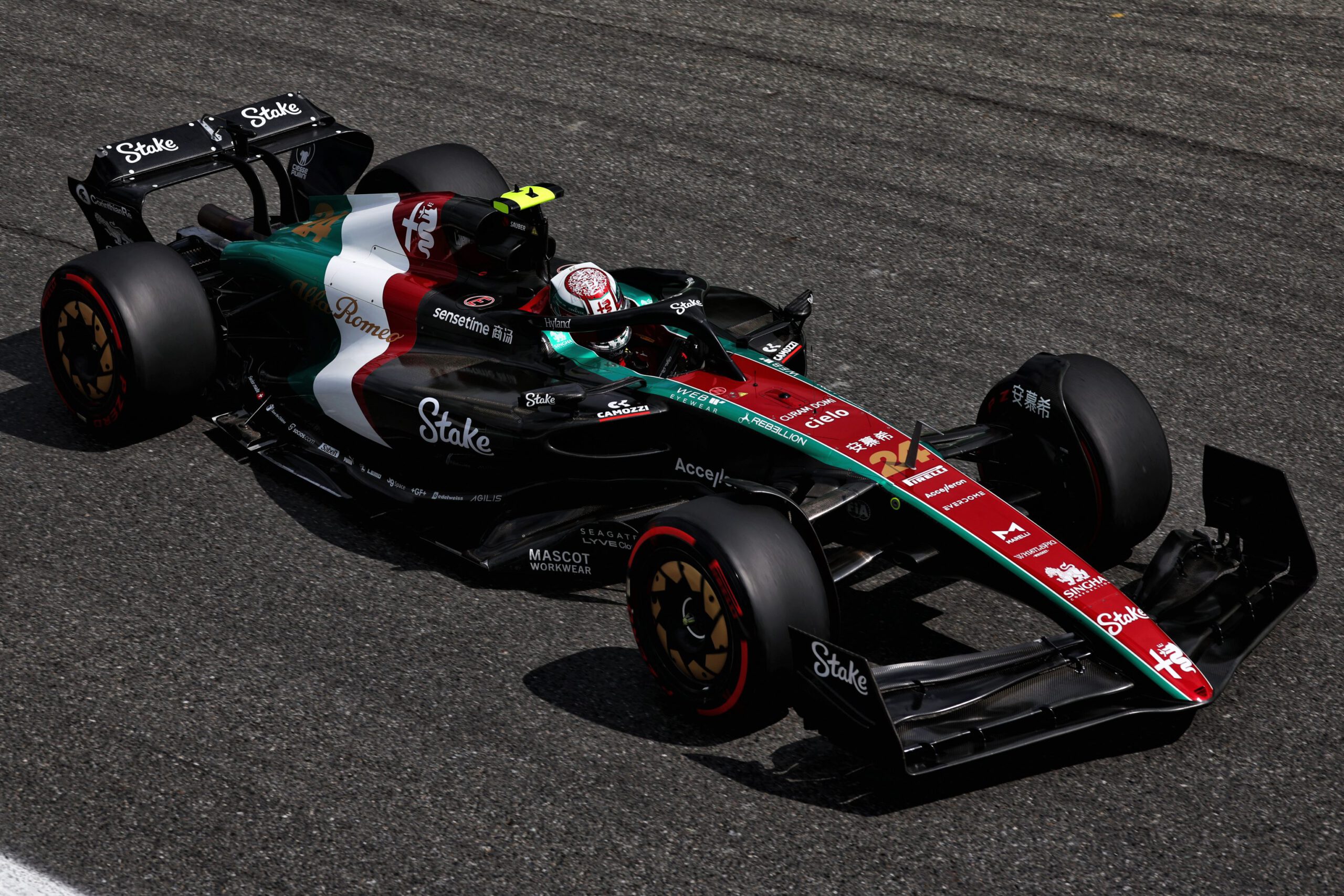 Zhou Guanyu's Alfa Romeo driving at Monza in the day time
