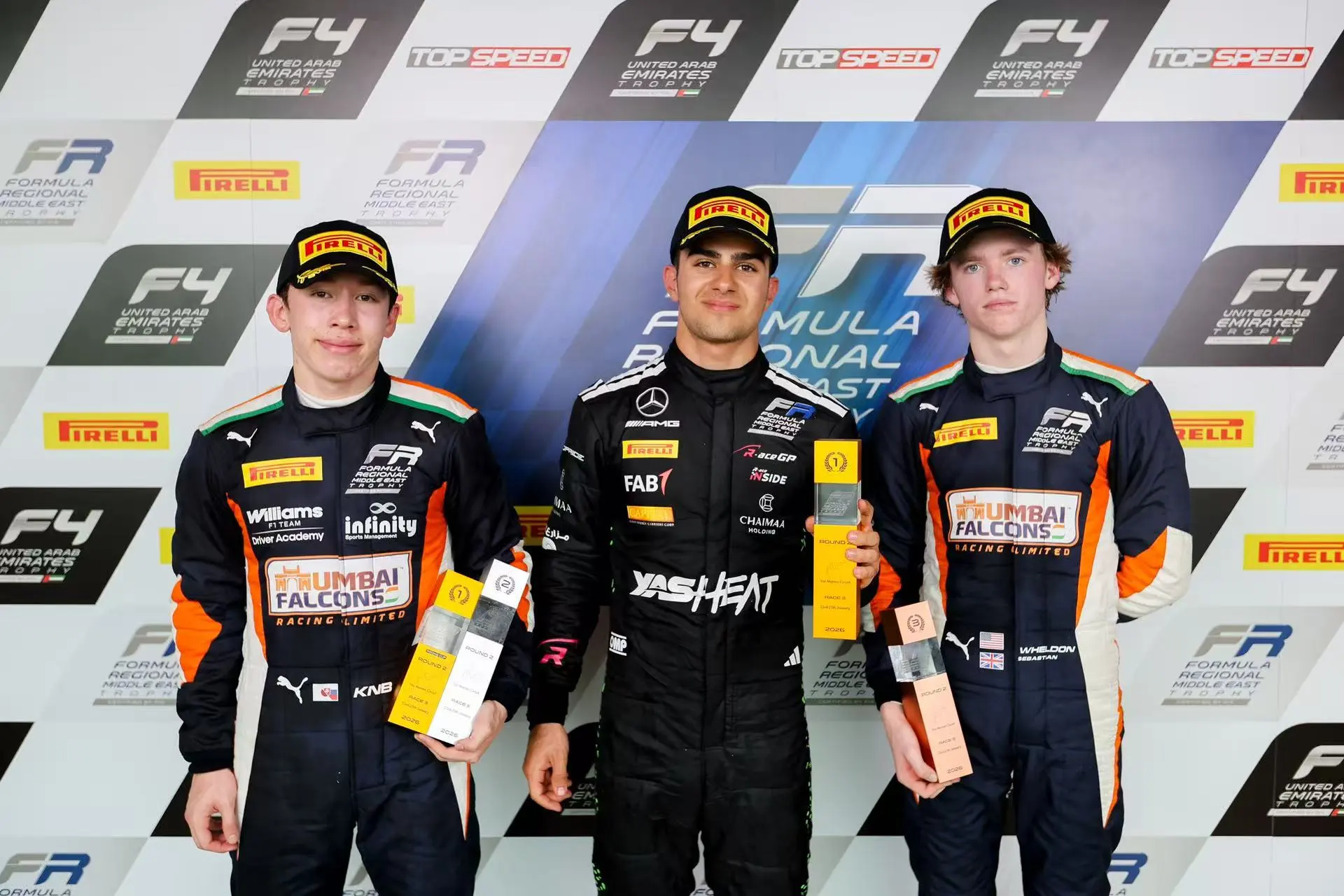 Rashid Al Dhaheri claimed 2026 FRME Race 3 at Yas Marina after two Safety Cars, holding off Nakamura-Berta and Wheldon.