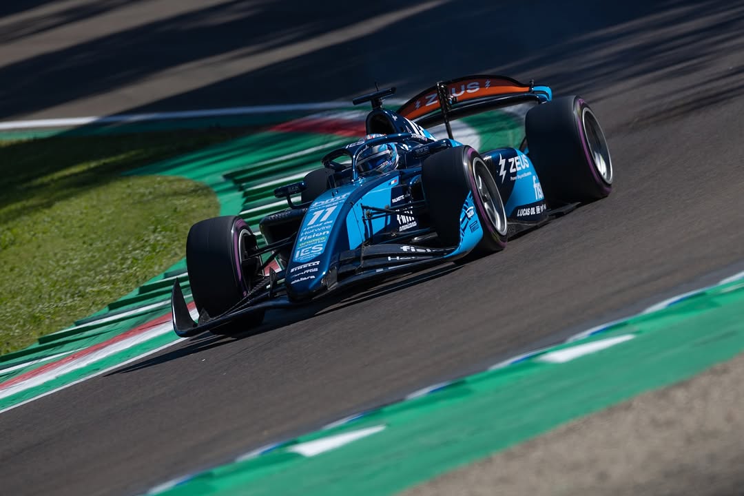 F2 Imola GP sprint race winner Jak Crawford on track