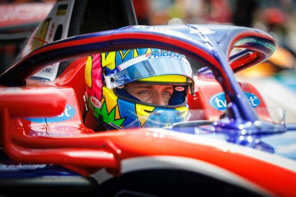Charlie Wurz wearing his helmet design during the Silverstone round of the 2025 Formula 3 season.
