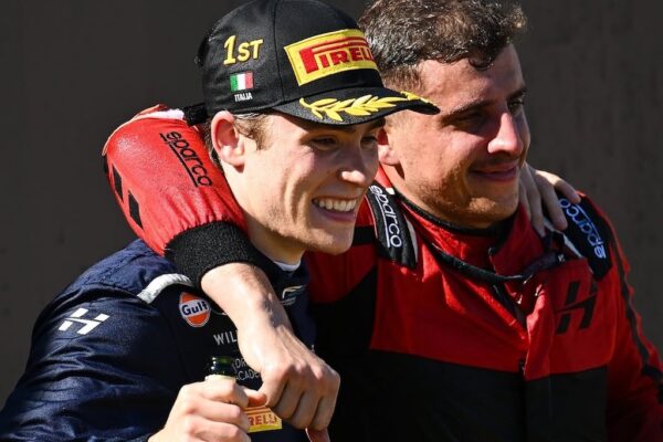 Luke Browning on the podium after the F2 Italian GP