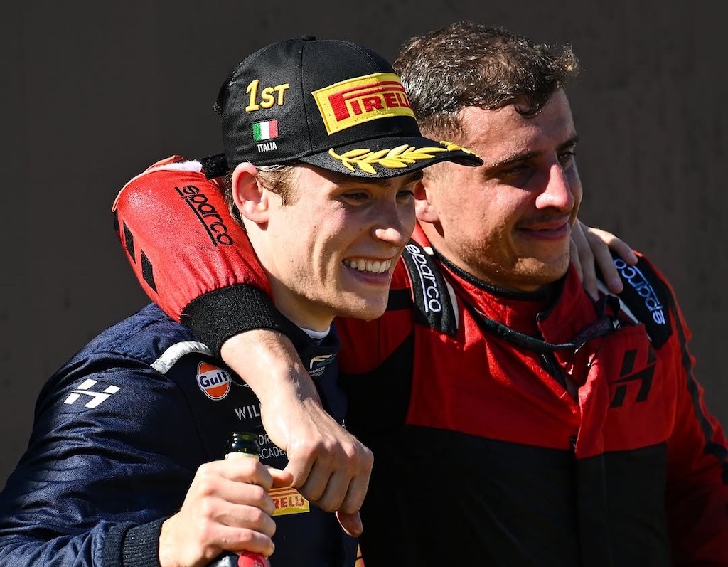 Luke Browning on the podium after the F2 Italian GP