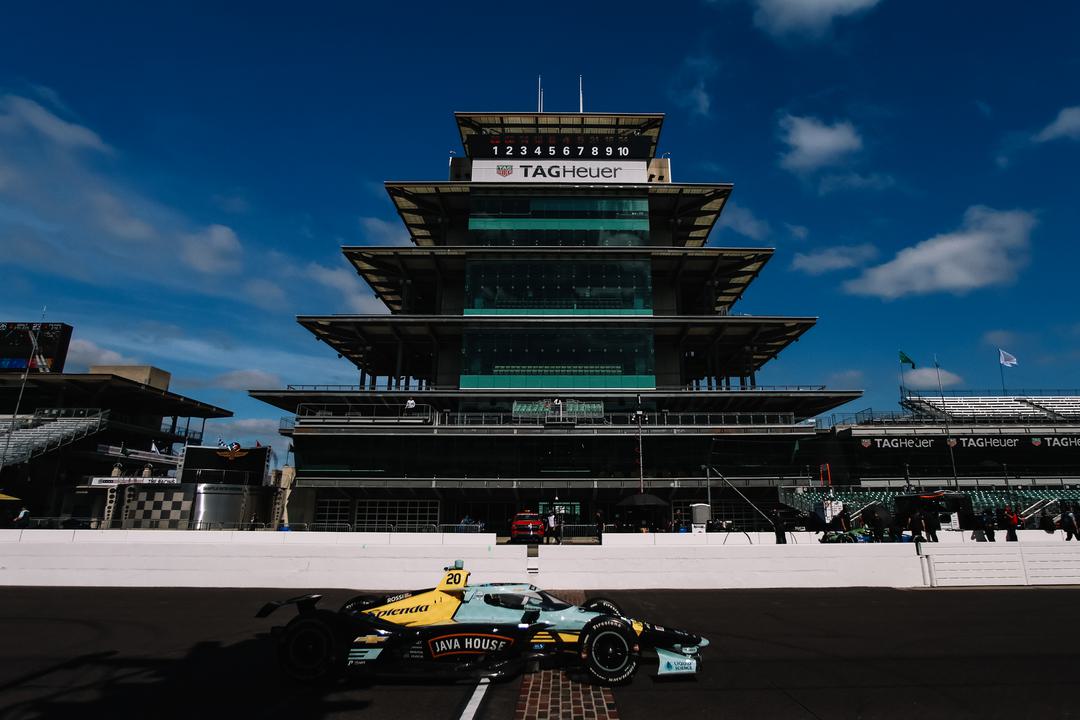 IndyCar driver Alex Rossi driving in preparation for Qualifying for the Indy 500