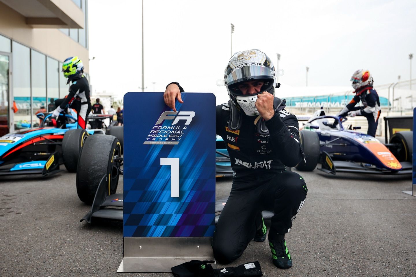 Rashid Al Dhaheri wins a chaotic Race 1 at Yas Marina in FRME 2026 Round 2, holding off Nakamura-Berta as penalties and incidents unfold.