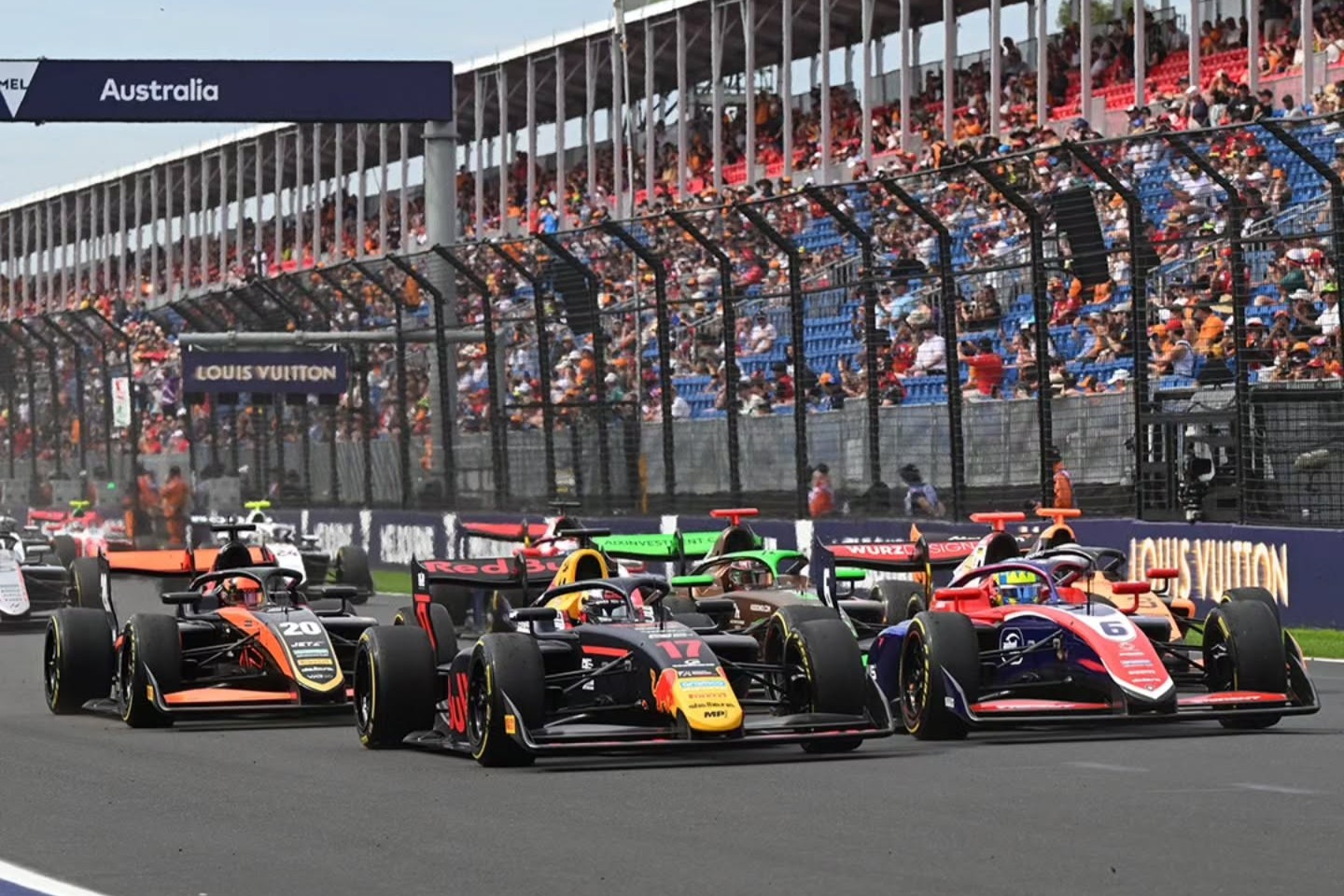 F3 cars out on track during the 2025 Australian GP, which will begin this 2026 weekend alongside F2.
