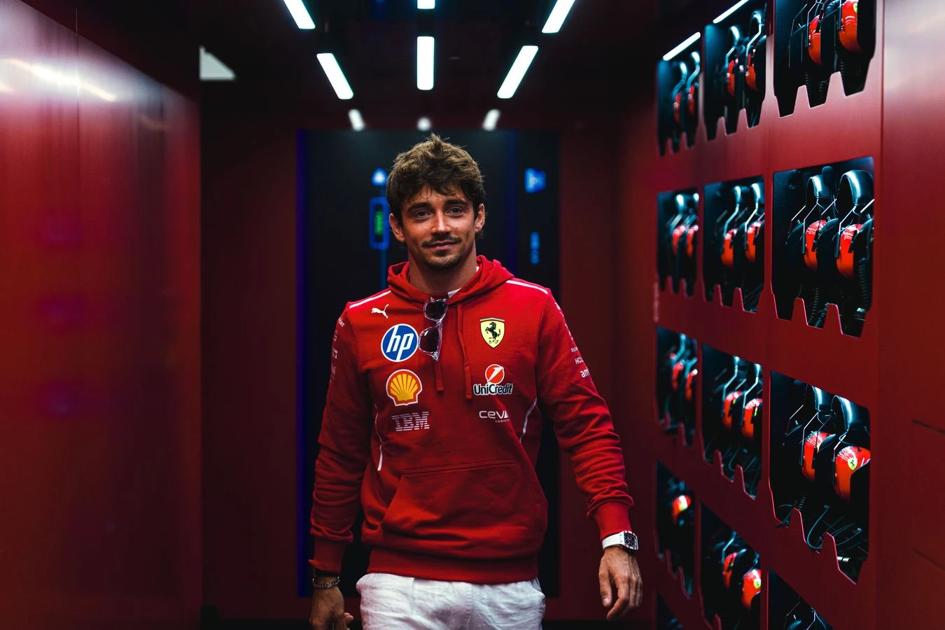 Charles Leclerc walking through the Ferrari hospitality at the Dutch GP