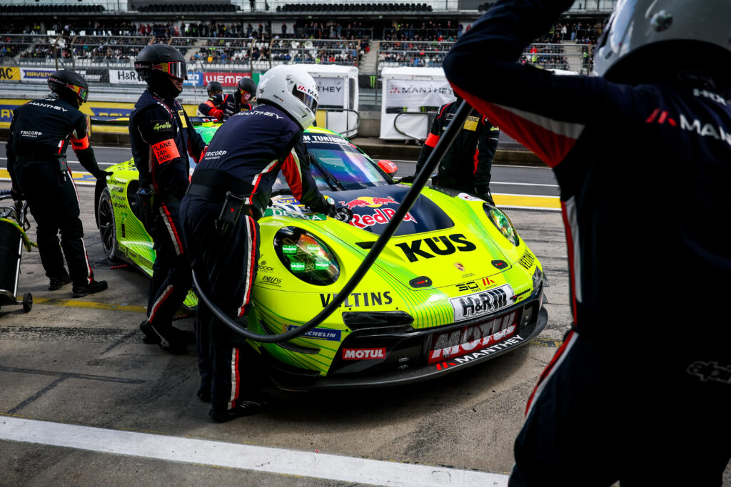 Manthey’s No. 911 Porsche retired early from the 2026 Nürburgring 24 Hours after an oil-related crash despite leading pace.