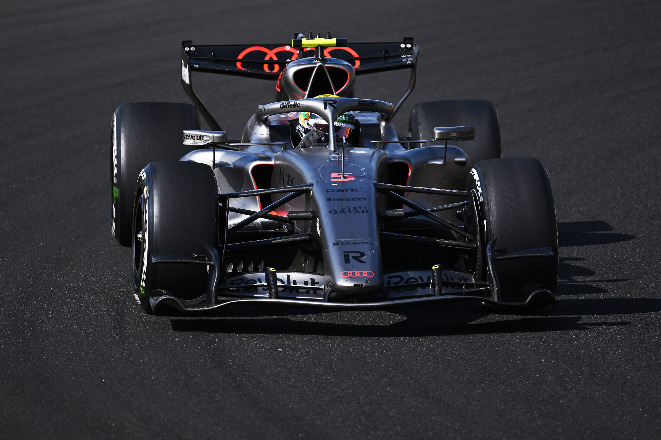 Gabriel Bortoleto on track in the Audi F1 Team car during the 2026 F1 Hungarian GP.