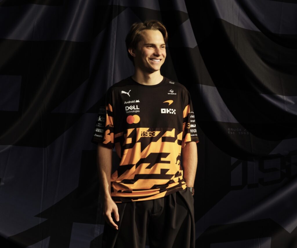 Oscar Piastri wearing special merch for McLaren's 1000th GP start in F1