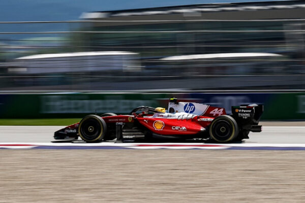 Ferrari’s Hamilton driving during Friday practice at F1 Austrian GP