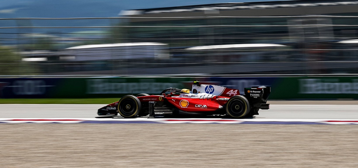 Ferrari’s Hamilton driving during Friday practice at F1 Austrian GP