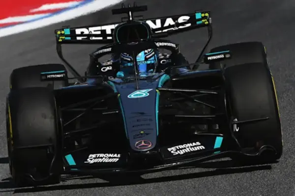 Russell driving for Mercedes F1 in Monaco ahead of the request of review