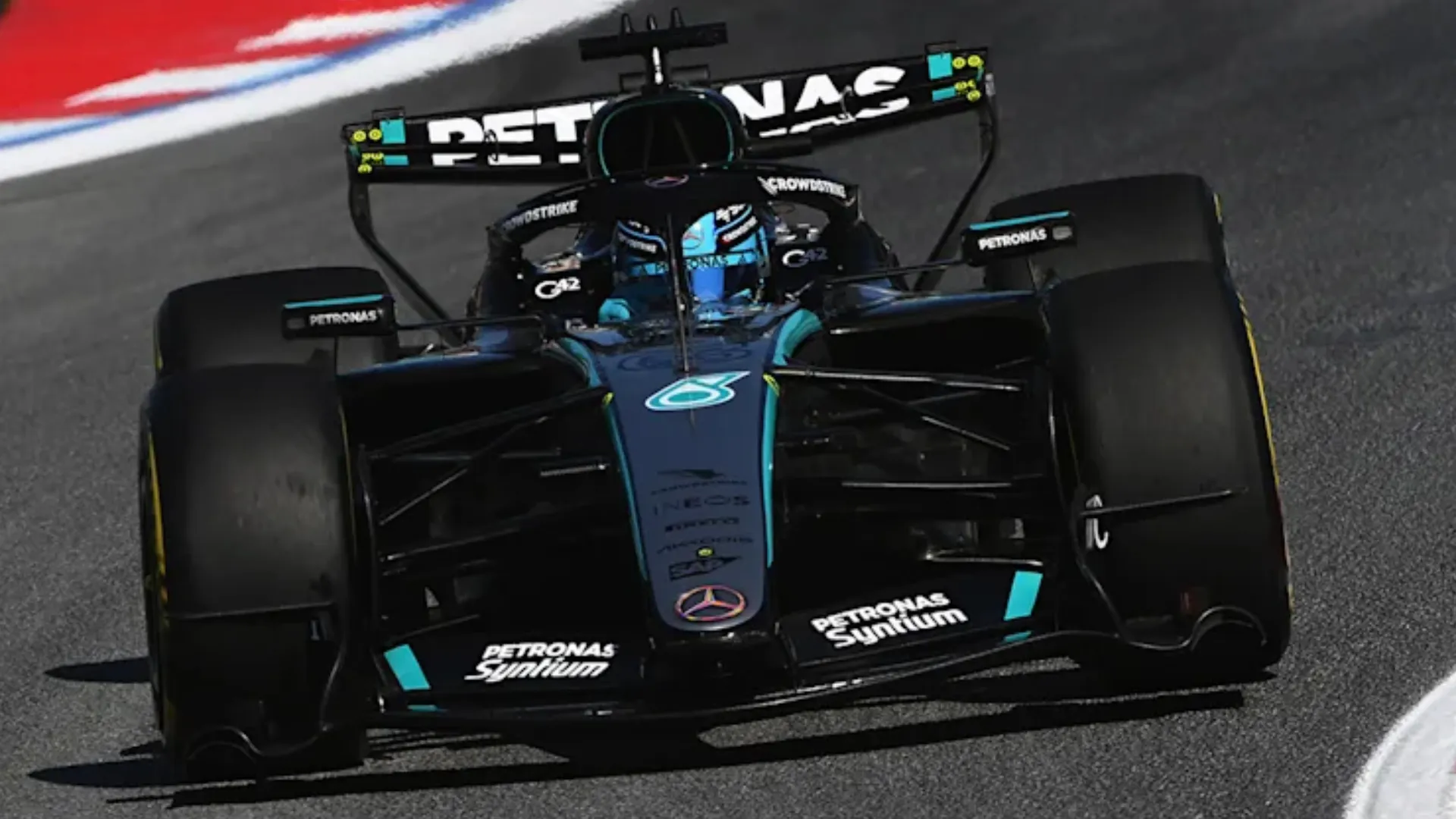 Russell driving for Mercedes F1 in Monaco ahead of the request of review