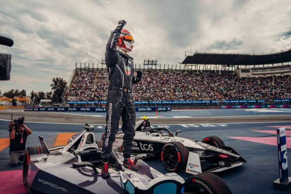 Porsche driver Wehrlein winning the Formula E Mexico City E-Prix