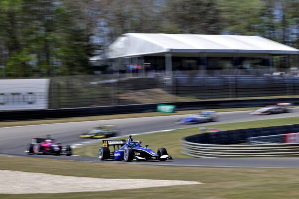 Indy NXT Race 2 Barber, Alessandro de Tullio and Max Taylor battle for first.