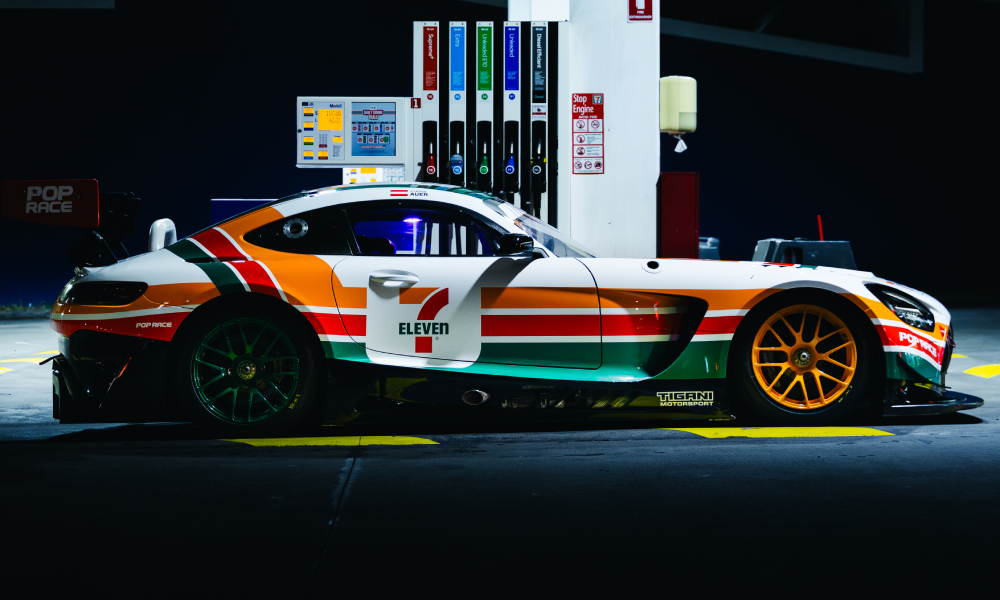 Tigani Motorsport unveils a 7-Eleven-themed Mercedes-AMG GT3 Evo for Lucas Auer ahead of its first FIA GT World Cup race in Macau.