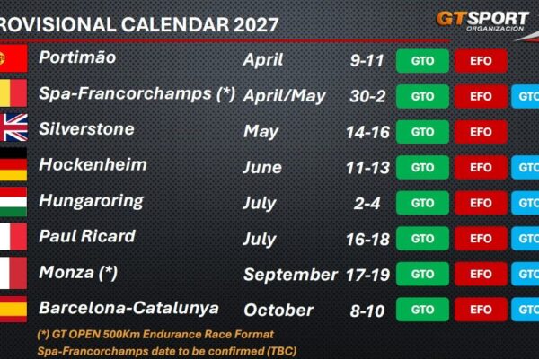 GT Sport unveils provisional 2027 calendars as Silverstone returns GT Sport announces its provisional 2027 calendars, with Silverstone returning to the GT Open and Euroformula schedules after 2018.