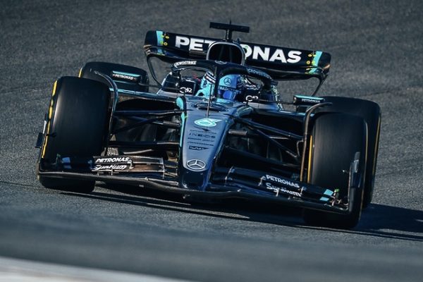 Mercedes F1 driver George Russell driving at the 2025 Dutch GP