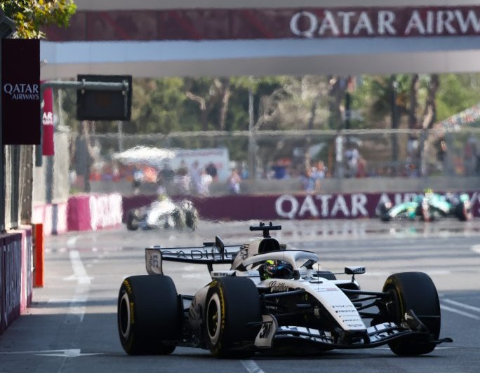 Sergio Pérez drives his Cadillac F1 car during the 2026 Azerbaijan GP.