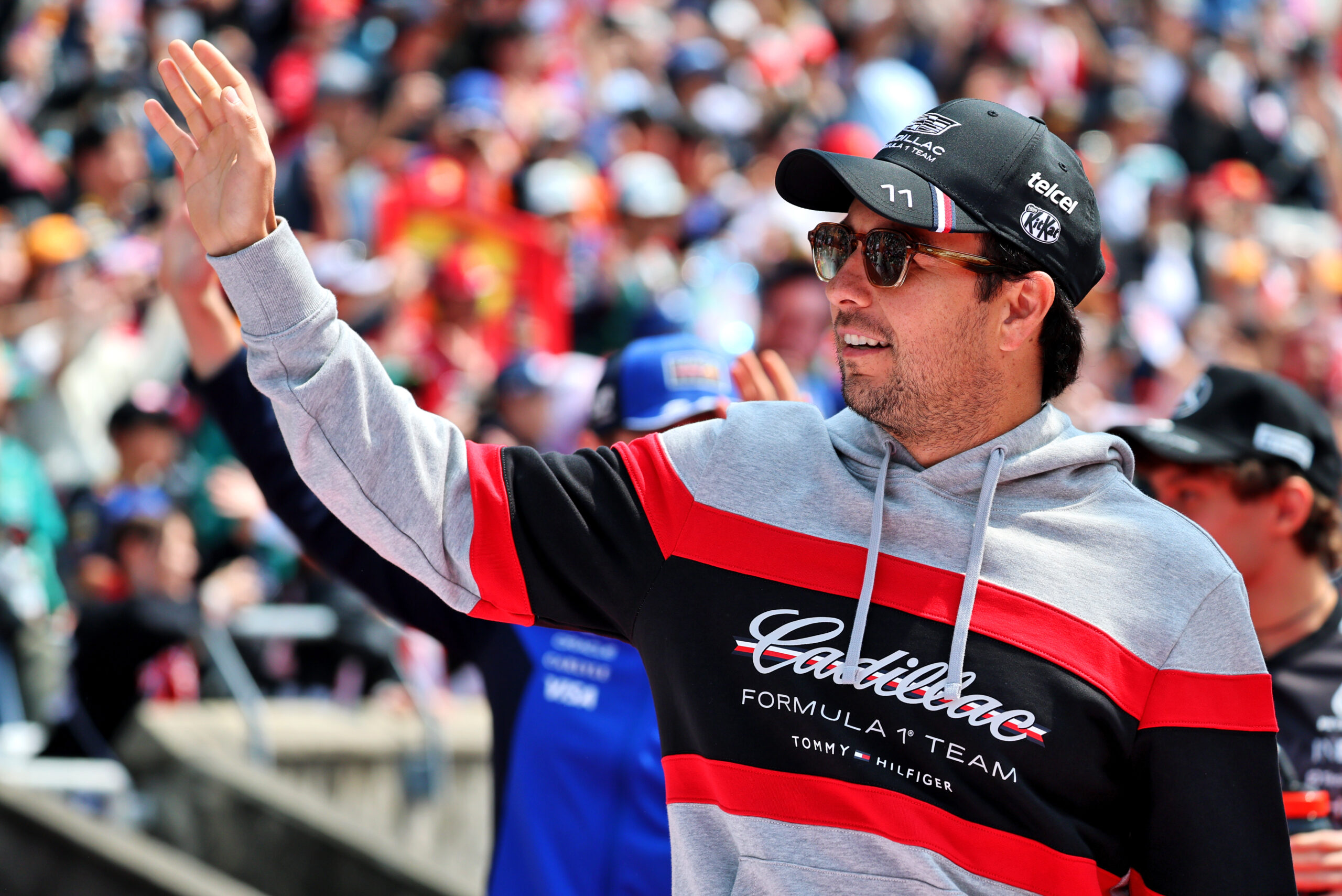 Sergio Perez Cadillac Formula 1 Team on the drivers' parade at the 2026 F1 Japanese GP.